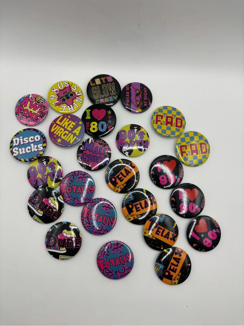 1980’s Party Buttons Lot of 24
